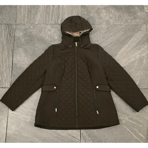 Quilted Hooded Jacket Dark Brown Faux Fur Lined Zip  Women 3XL - Picture 2 of 8